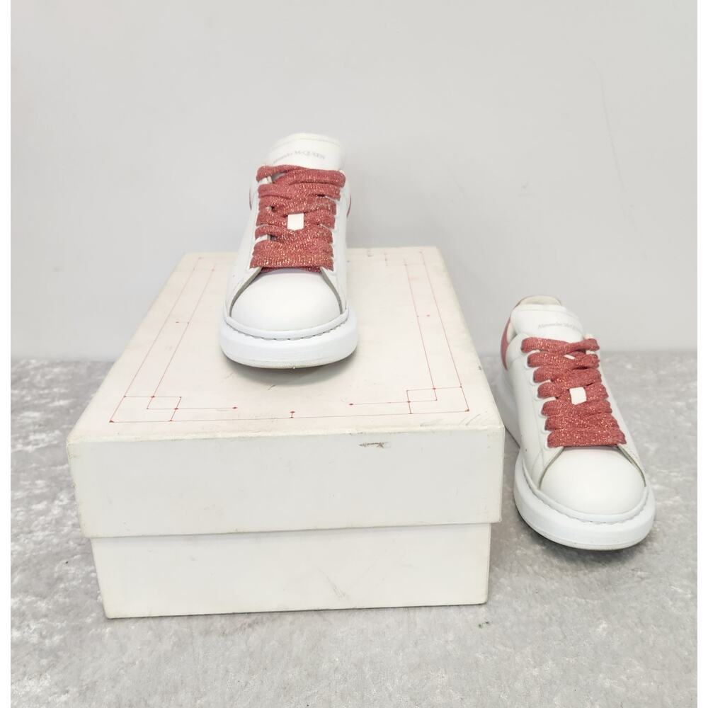 ALEXANDER MCQUEEN Womens White Pink Glitter Leather Sneakers-Size 38/7.5 US